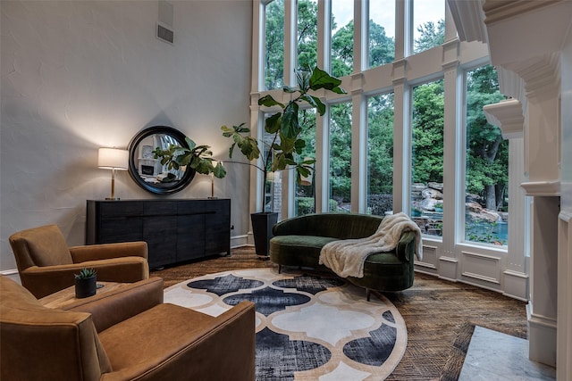 interior space with a towering ceiling