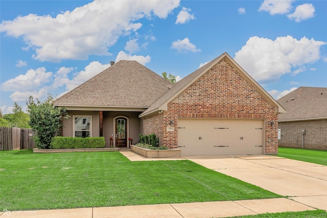 206 Jamestowne Blvd, Benton, LA 71006 - view of front of home featuring brick siding, a shingled roof, a front yard, and a garage