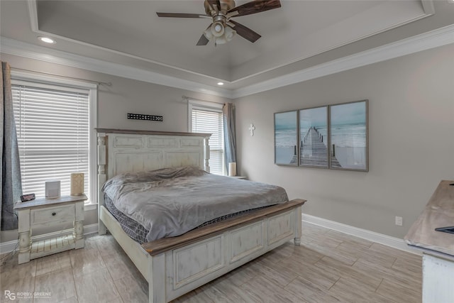 206 Jamestowne Blvd, Benton, LA 71006 - bedroom with crown molding, baseboards, a tray ceiling, and recessed lighting