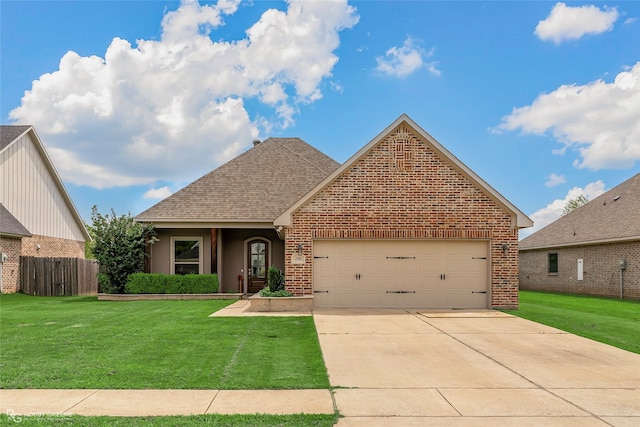 206 Jamestowne Blvd, Benton, LA 71006 - ranch-style home featuring brick siding, an attached garage, a shingled roof, and a front lawn