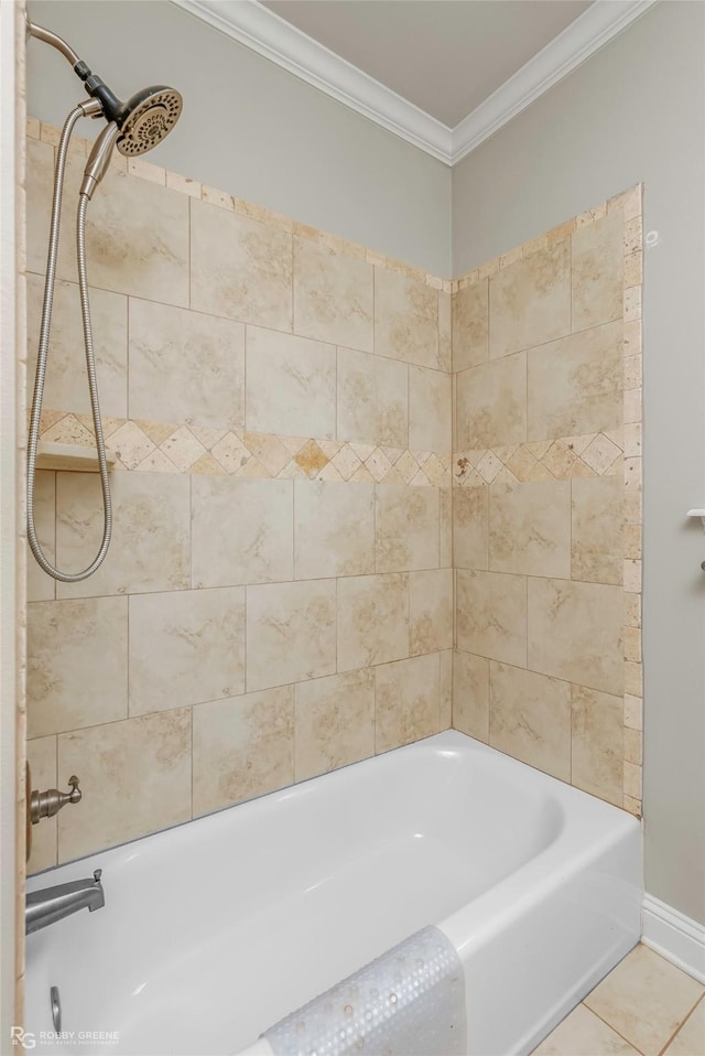 206 Jamestowne Blvd, Benton, LA 71006 - bathroom featuring crown molding, baseboards, tile patterned floors, and shower / washtub combination