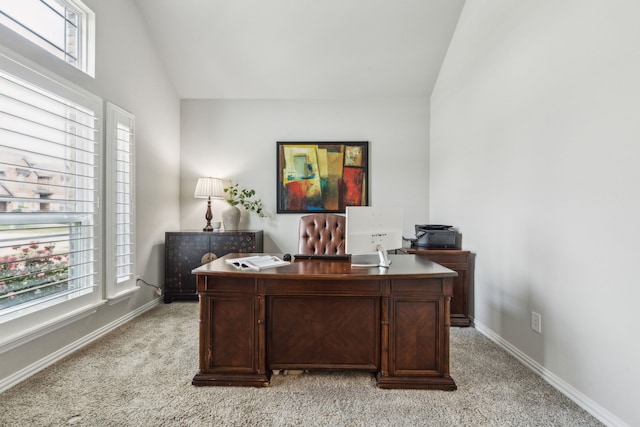 1101 Helmsley Dr, Frisco, TX 75036 - office area with vaulted ceiling, light colored carpet, and a wealth of natural light