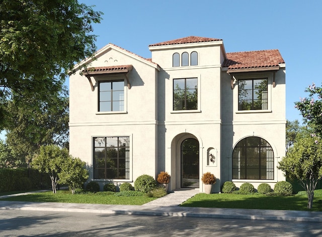 mediterranean / spanish-style home with brick siding and a tile roof