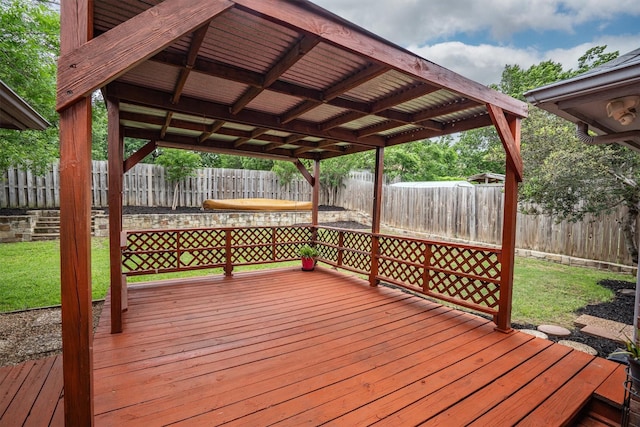 deck with a yard and a fenced backyard