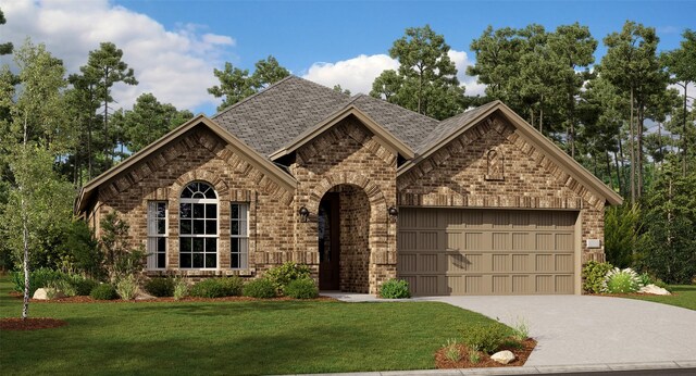 3737 Seth Pl, Mesquite, TX 75181 - view of front of property featuring brick siding, an attached garage, driveway, and a front lawn