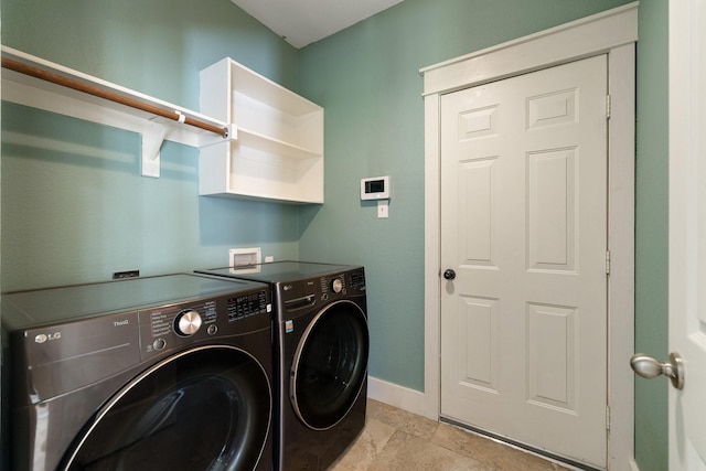 laundry room with independent washer and dryer, laundry area, and baseboards