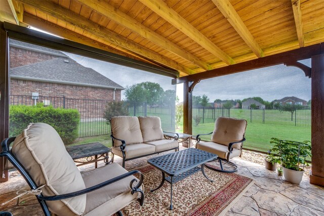 view of patio / terrace featuring a fenced backyard and an outdoor living space