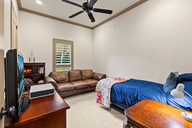 11374 Texas Highway 154 S, Yantis, TX 75497 - bedroom featuring crown molding, ceiling fan, carpet flooring, and recessed lighting