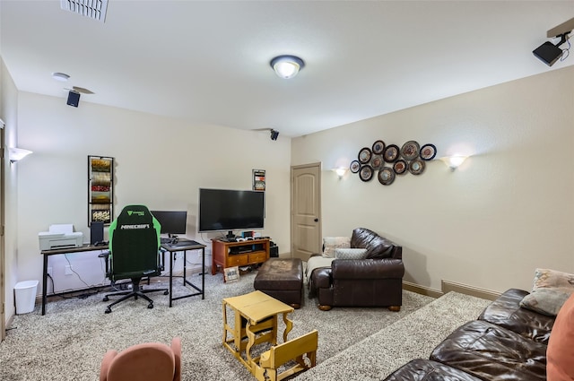 living room with carpet and visible vents