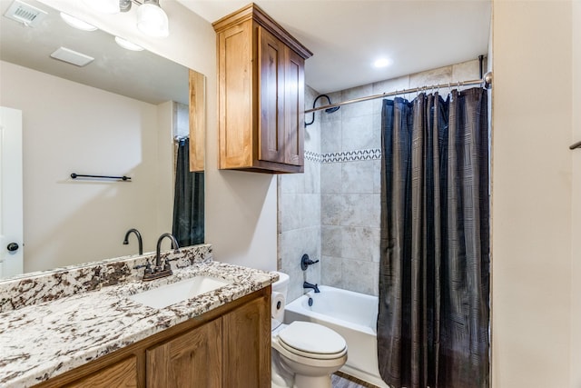 140 Tnt Ct, Springtown, TX 76082 - bathroom with vanity, shower / bath combination with curtain, toilet, and visible vents
