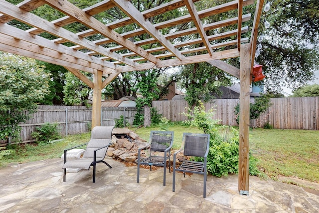 view of patio / terrace featuring a fenced backyard and a pergola