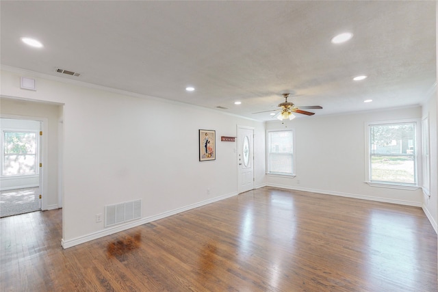 spare room featuring a ceiling fan, recessed lighting, and visible vents