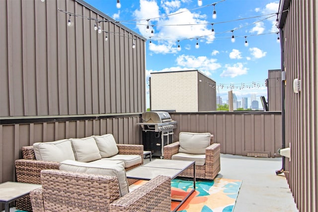 1944 Kearney Ct, Dallas, TX 75204 - view of patio / terrace with grilling area, a view of city, and an outdoor hangout area