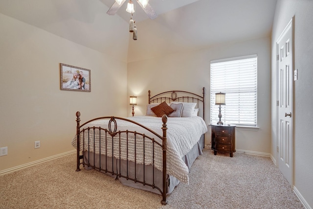 bedroom featuring baseboards, carpet flooring, and a ceiling fan
