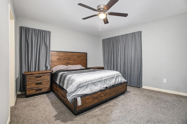 bedroom with carpet, baseboards, and ceiling fan