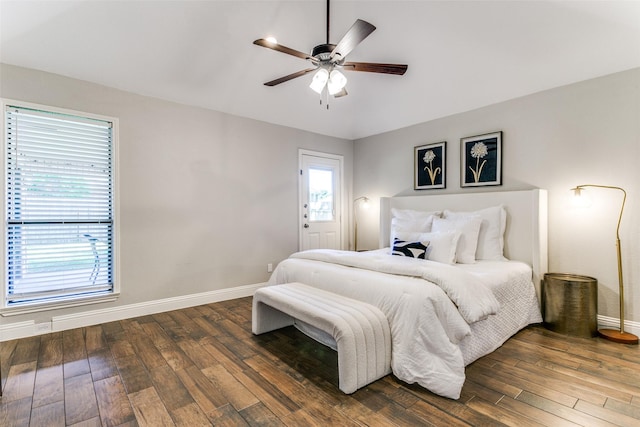 19 Salida Dr, Trophy Club, TX 76262 - bedroom with baseboards, hardwood / wood-style flooring, and a ceiling fan
