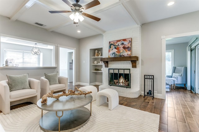 19 Salida Dr, Trophy Club, TX 76262 - living room featuring healthy amount of natural light, wood finished floors, a ceiling fan, beam ceiling, and baseboards