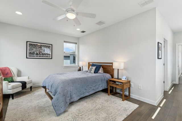 5424 Anita St, Dallas, TX 75206 - bedroom featuring baseboards, wood finished floors, recessed lighting, and ceiling fan