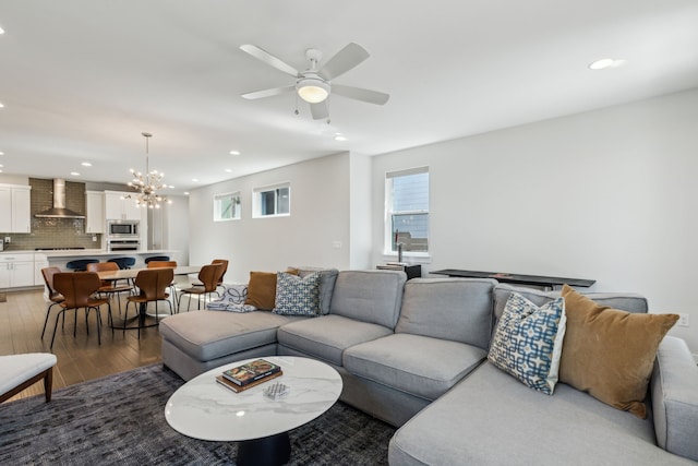 5424 Anita St, Dallas, TX 75206 - living area with a chandelier, recessed lighting, light wood finished floors, and a ceiling fan