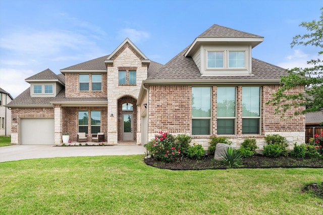 2812 Bluff Creek Dr, Mansfield, TX 76063 - view of front of property with brick siding, a shingled roof, a front yard, and concrete driveway