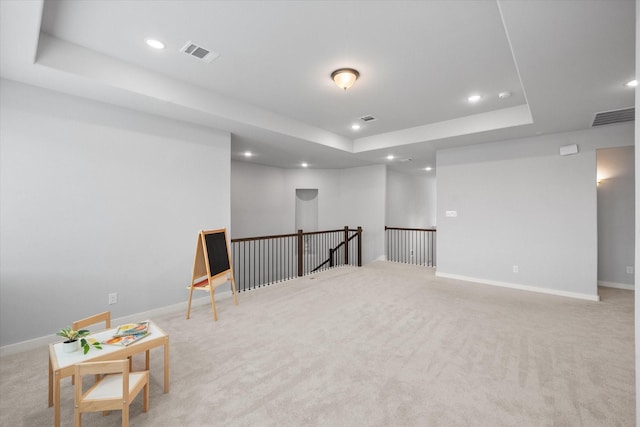 2812 Bluff Creek Dr, Mansfield, TX 76063 - recreation room featuring recessed lighting, a raised ceiling, baseboards, and visible vents