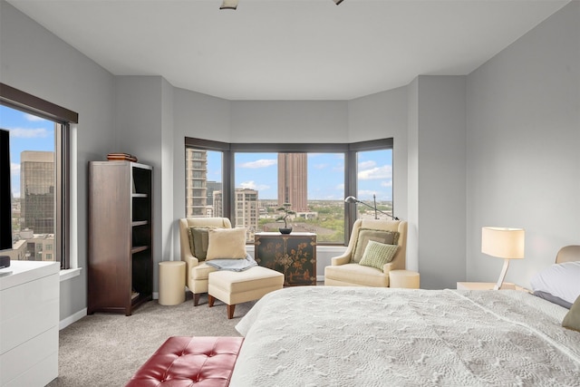bedroom with multiple windows and carpet