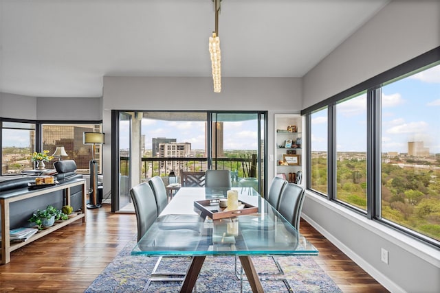 dining room featuring baseboards, wood finished floors, and a wealth of natural light