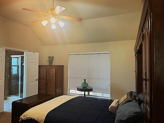 1561 Waterford Dr, Lewisville, TX 75077 - bedroom with vaulted ceiling and ceiling fan