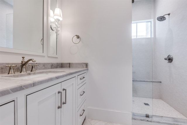 7538 Centenary Ave, Dallas, TX 75225 - bathroom with a walk in shower, vanity, and tile patterned floors