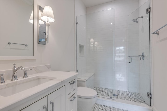 7538 Centenary Ave, Dallas, TX 75225 - full bath with a stall shower, vanity, toilet, and tile patterned flooring