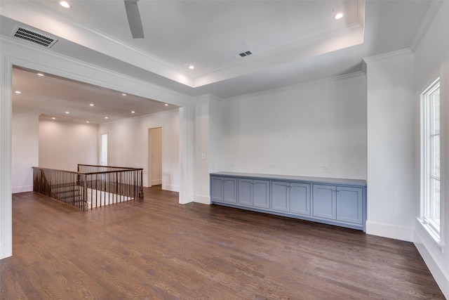 7538 Centenary Ave, Dallas, TX 75225 - spare room with dark wood-style floors, crown molding, recessed lighting, baseboards, and a ceiling fan