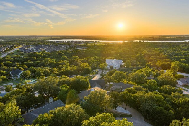 1108 Amberidge Ter, Woodway, TX 76712 - aerial view at dusk of a water view and a residential view