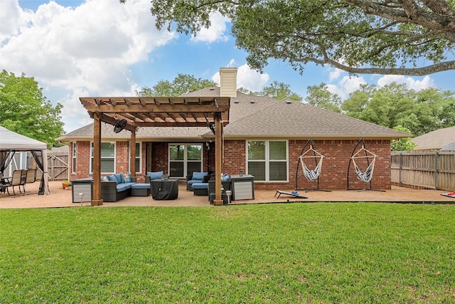 rear view of property with a patio, a pergola, outdoor lounge area, and a fenced backyard