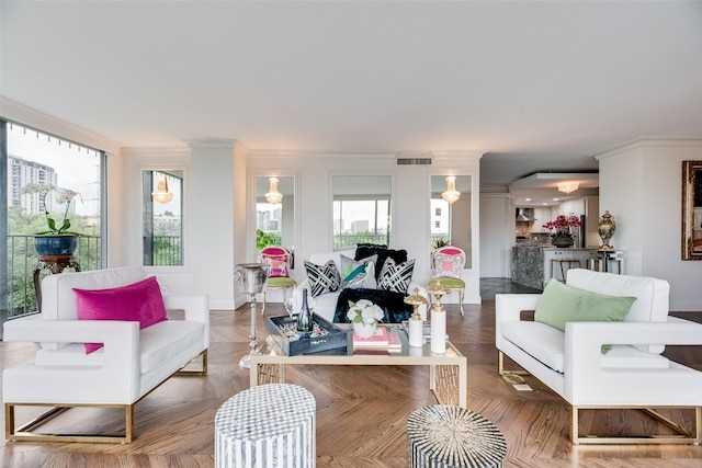 living area featuring visible vents