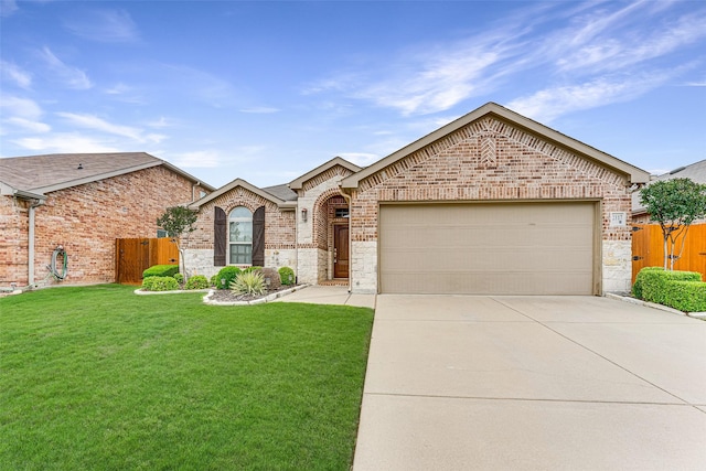 view of front of home with fence, concrete driveway, a garage, and brick siding