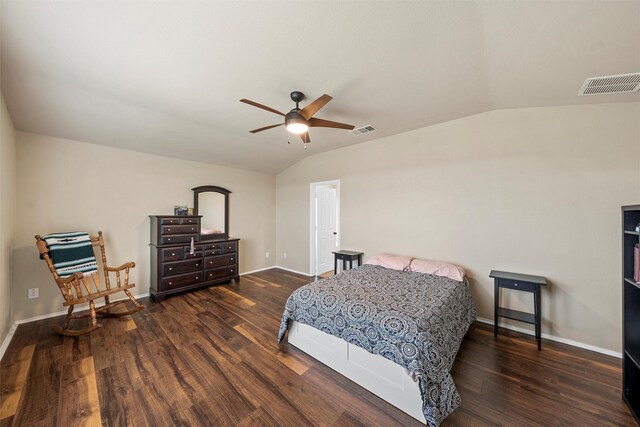 6728 Tierra Dr, Woodway, TX 76712 - bedroom with visible vents, wood finished floors, and vaulted ceiling