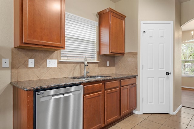 6728 Tierra Dr, Woodway, TX 76712 - kitchen with a sink, brown cabinetry, backsplash, and dishwasher