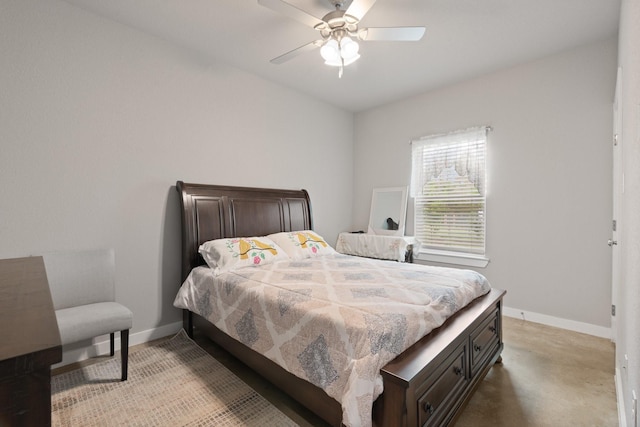 bedroom with baseboards and ceiling fan