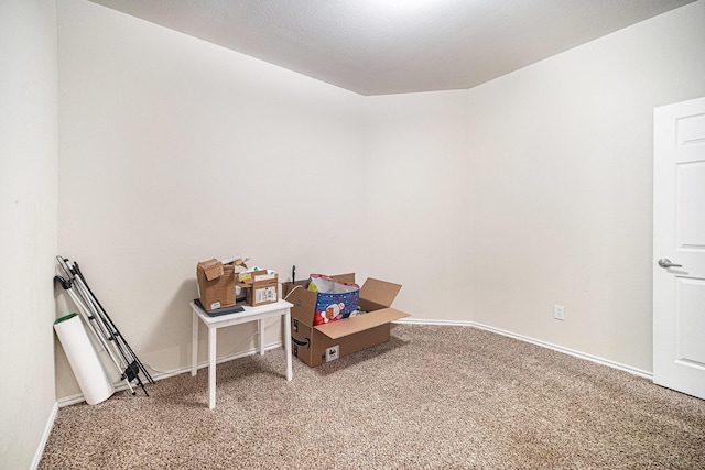 miscellaneous room featuring baseboards and light carpet