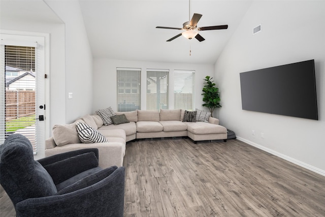 5604 Deer Run Dr, Celina, TX 75009 - living room with a ceiling fan, baseboards, visible vents, and wood finished floors