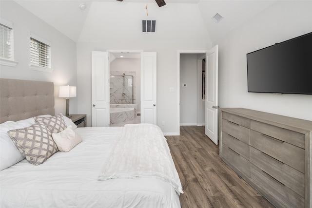 5604 Deer Run Dr, Celina, TX 75009 - bedroom featuring visible vents, lofted ceiling, and wood finished floors