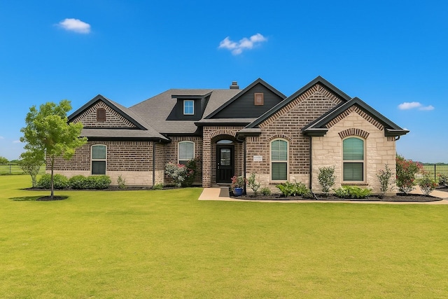 126 Esther Ct, Millsap, TX 76066 - craftsman house with brick siding, fence, a chimney, and a front lawn