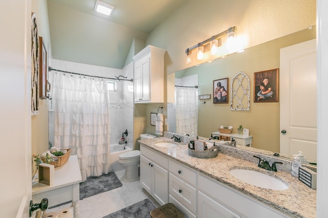 126 Esther Ct, Millsap, TX 76066 - full bath with double vanity, lofted ceiling, a sink, and marble finish floor