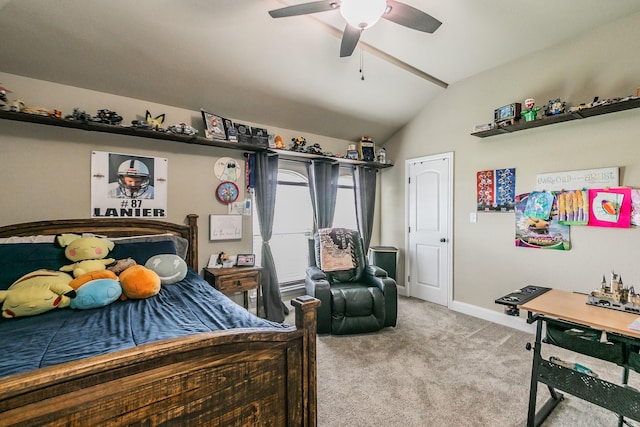 126 Esther Ct, Millsap, TX 76066 - bedroom featuring carpet flooring, a ceiling fan, baseboards, and lofted ceiling