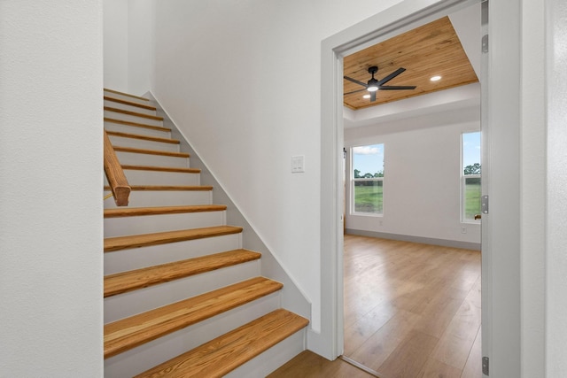 1900 County Road 1255, Savoy, TX 75479 - stairs with recessed lighting, baseboards, ceiling fan, and wood finished floors