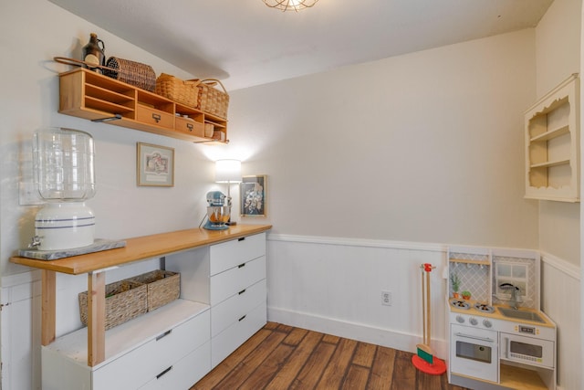 interior space featuring wainscoting and dark wood-style flooring