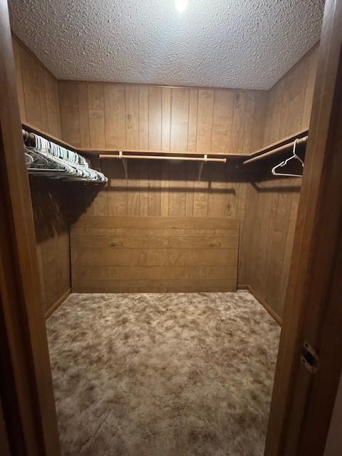walk in closet with carpet