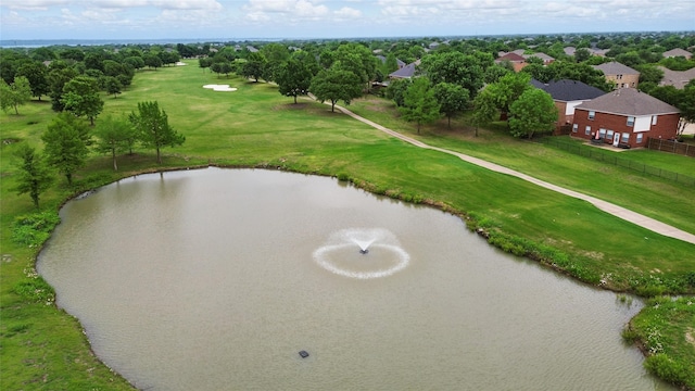 bird's eye view with a water view and golf course view