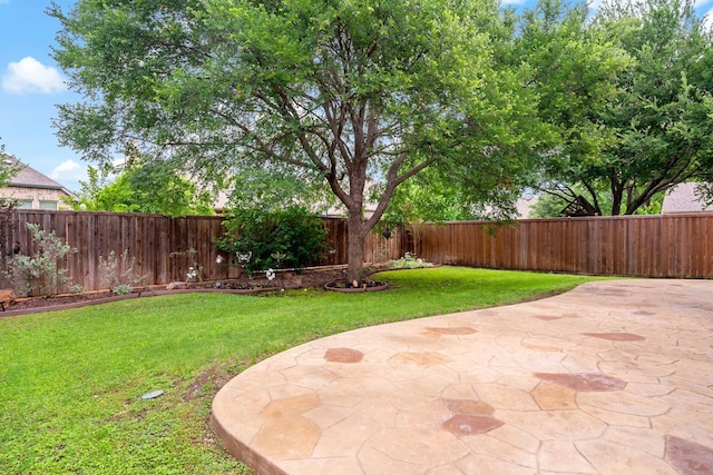 view of yard with a fenced backyard and a patio area
