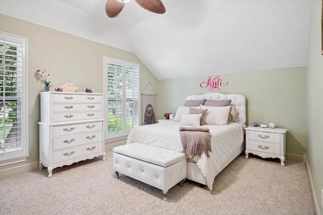 400 Indian Paintbrush Way, Southlake, TX 76092 - bedroom with light colored carpet, baseboards, ceiling fan, and lofted ceiling
